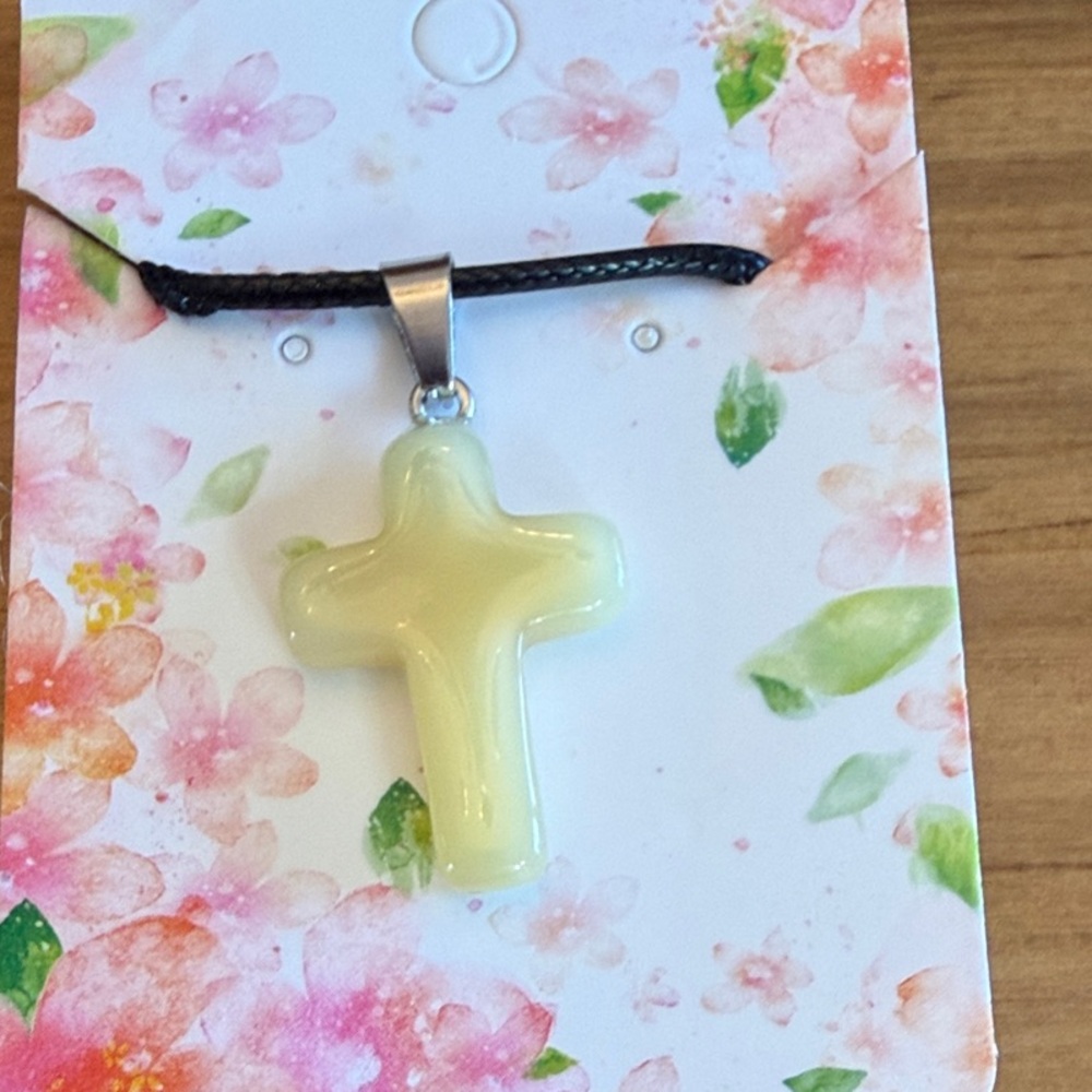 1” Yellow Cross Pendant Necklace With 16” Black Cord